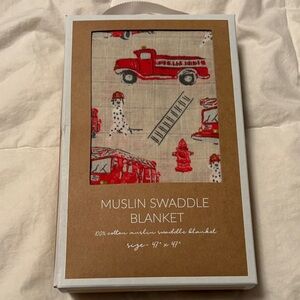 Muslin Swaddle Blanket with Fire Truck Print